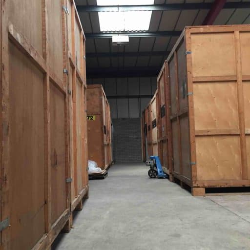 Wooden storage containers are 7ft high, 5ft wide and 7ft deep