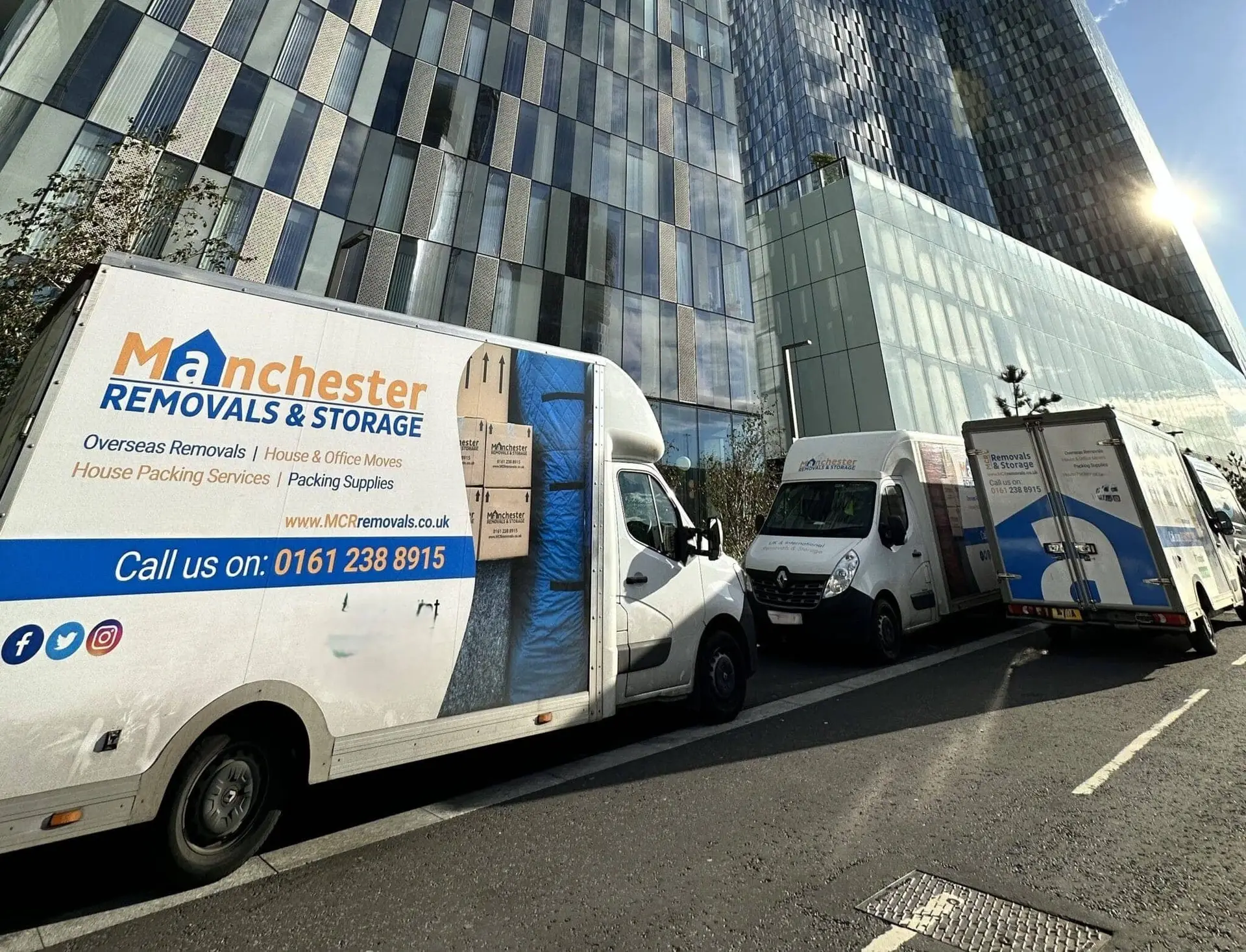 Removals Vans Outside Deansgate Towers | Removals Vans Outside Deansgate Towers | Manchester Removals & Storage